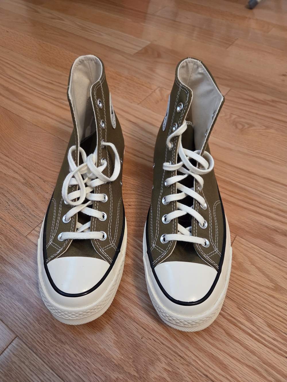 Converse High-Top Canvas Sneakers in Olive and White